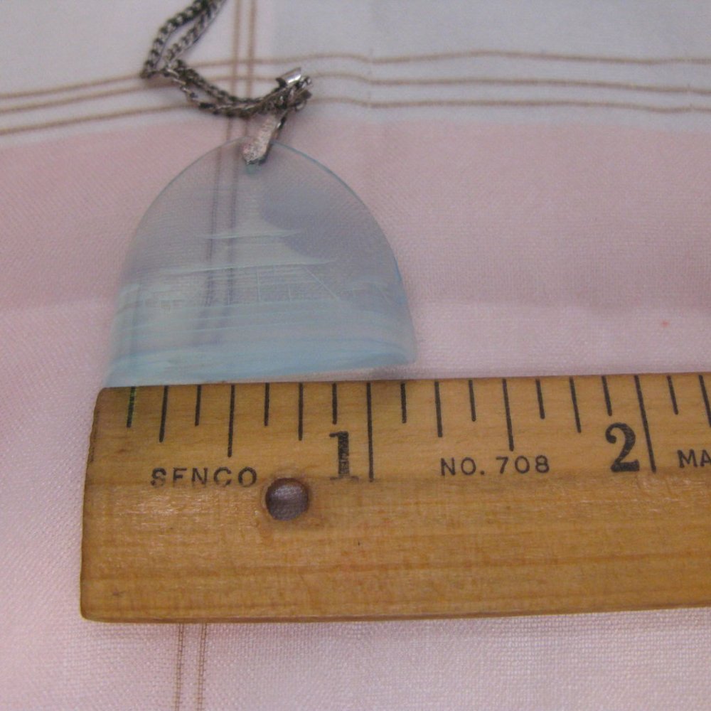Vintage Moonstone Glass Reverse Carved Pendant Sterling Silver Necklace Japan - Picture 5 of 8